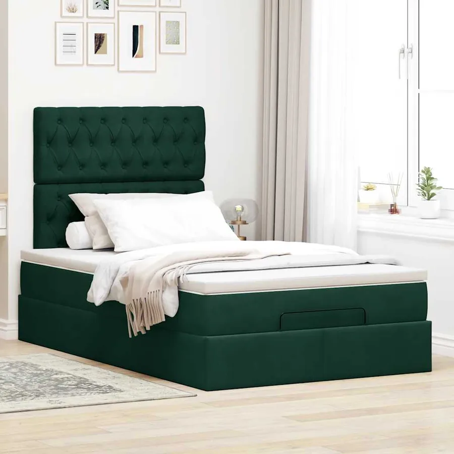 Cadre de lit ottoman avec matelas vert foncé 120x200 cm velours - 4
