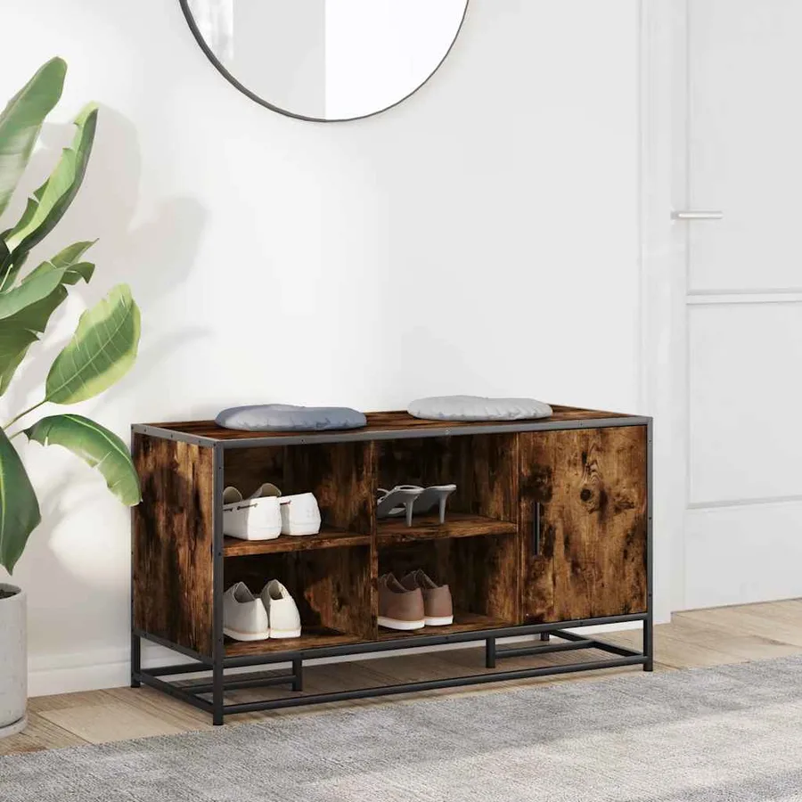 Banc à chaussures chêne fumé bois d'ingénierie et métal - 3