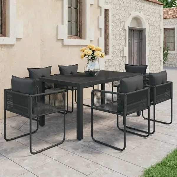 Ensemble à manger de jardin 7 pcs PVC résine tressée noir