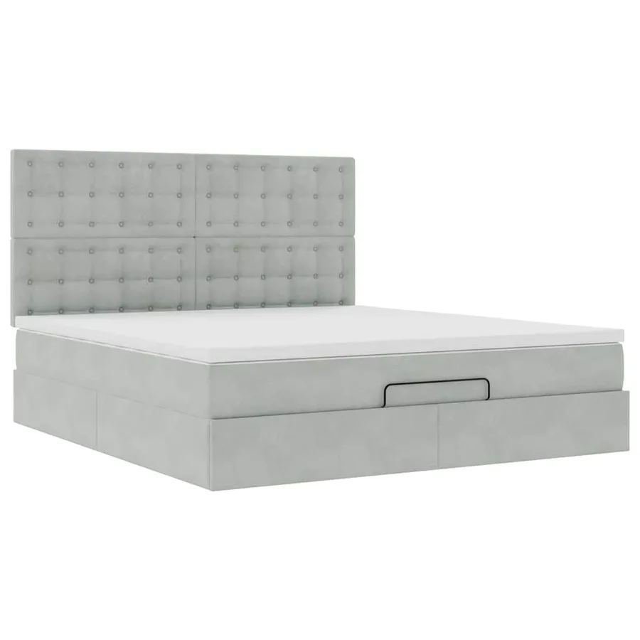 Cadre de lit ottoman et matelas gris clair 180x200cm velours - 6