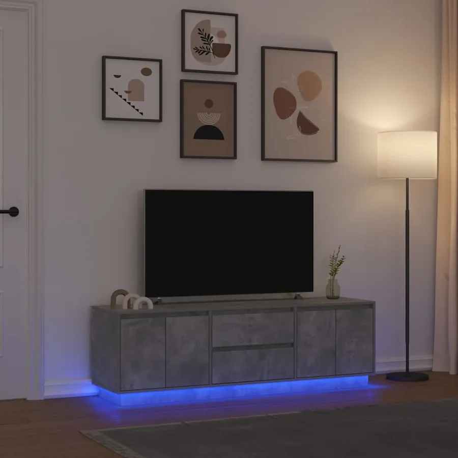 Meuble TV avec lumières LED gris béton 160,5x41x50 cm