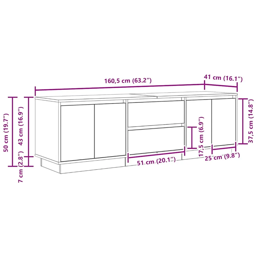Meuble TV avec lumières LED gris béton 160,5x41x50 cm - 16