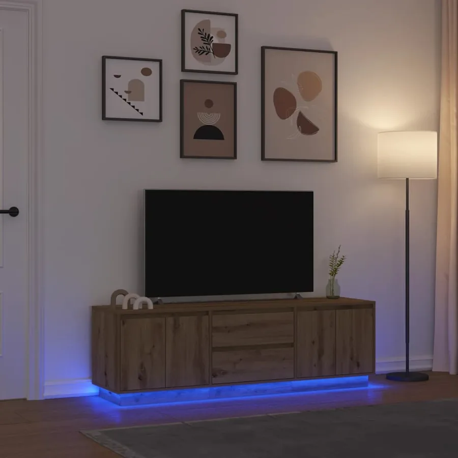 Meuble TV avec éclairages LED chêne artisanal 160,5x41x50 cm