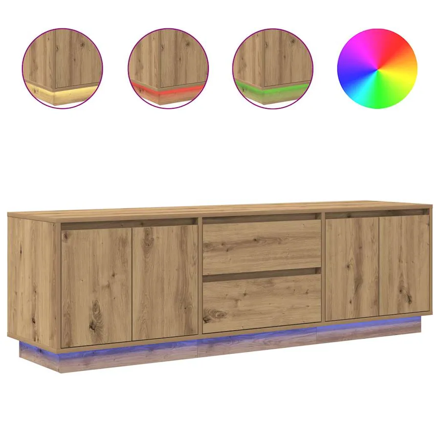 Meuble TV avec éclairages LED chêne artisanal 160,5x41x50 cm - 2