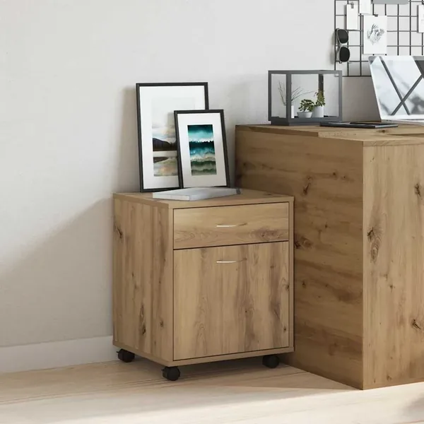 Armoire roulante chêne artisanal 45x38x54 cm bois d'ingénierie