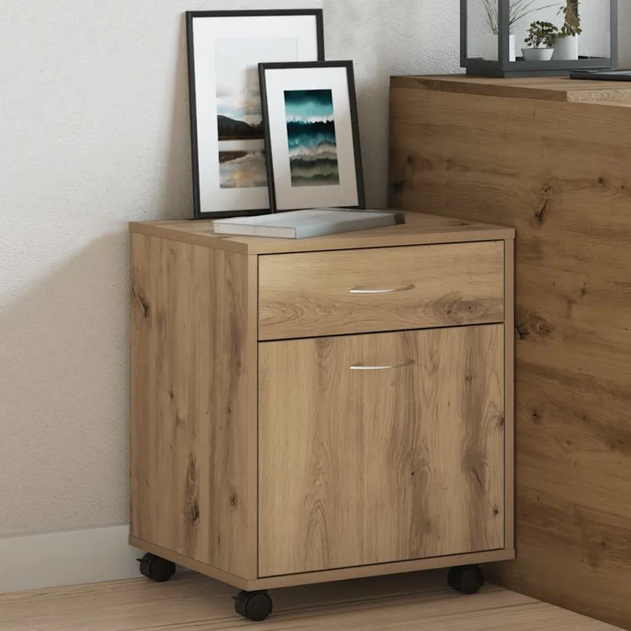 Armoire roulante chêne artisanal 45x38x54 cm bois d'ingénierie - 3