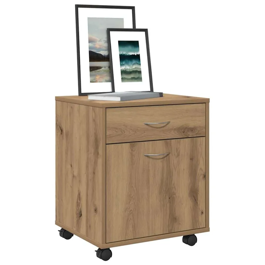 Armoire roulante chêne artisanal 45x38x54 cm bois d'ingénierie - 4