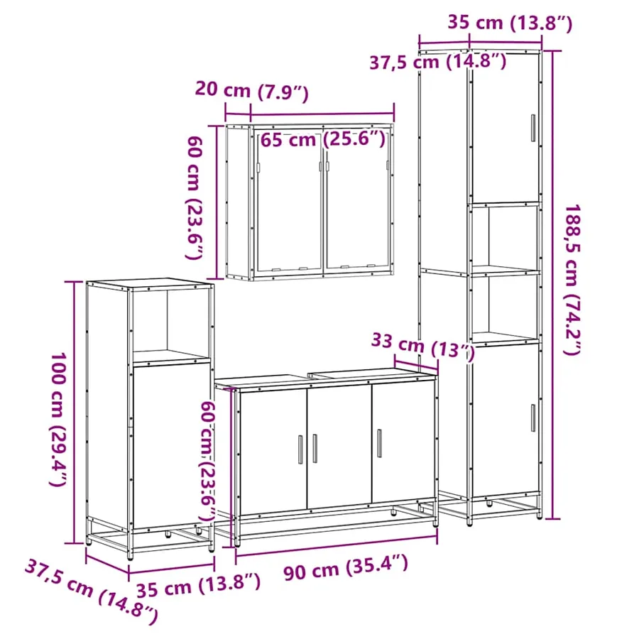 Ensemble de meubles de salle de bain 4 pcs chêne sonoma - 11