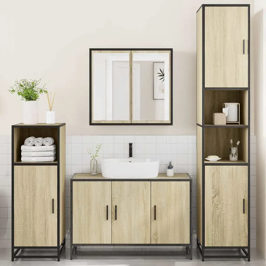 Ensemble de meubles de salle de bain 4 pcs chêne sonoma - 3