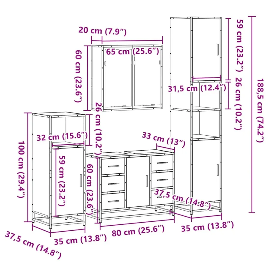 Ensemble de meubles de salle de bain 4 pcs chêne sonoma - 11