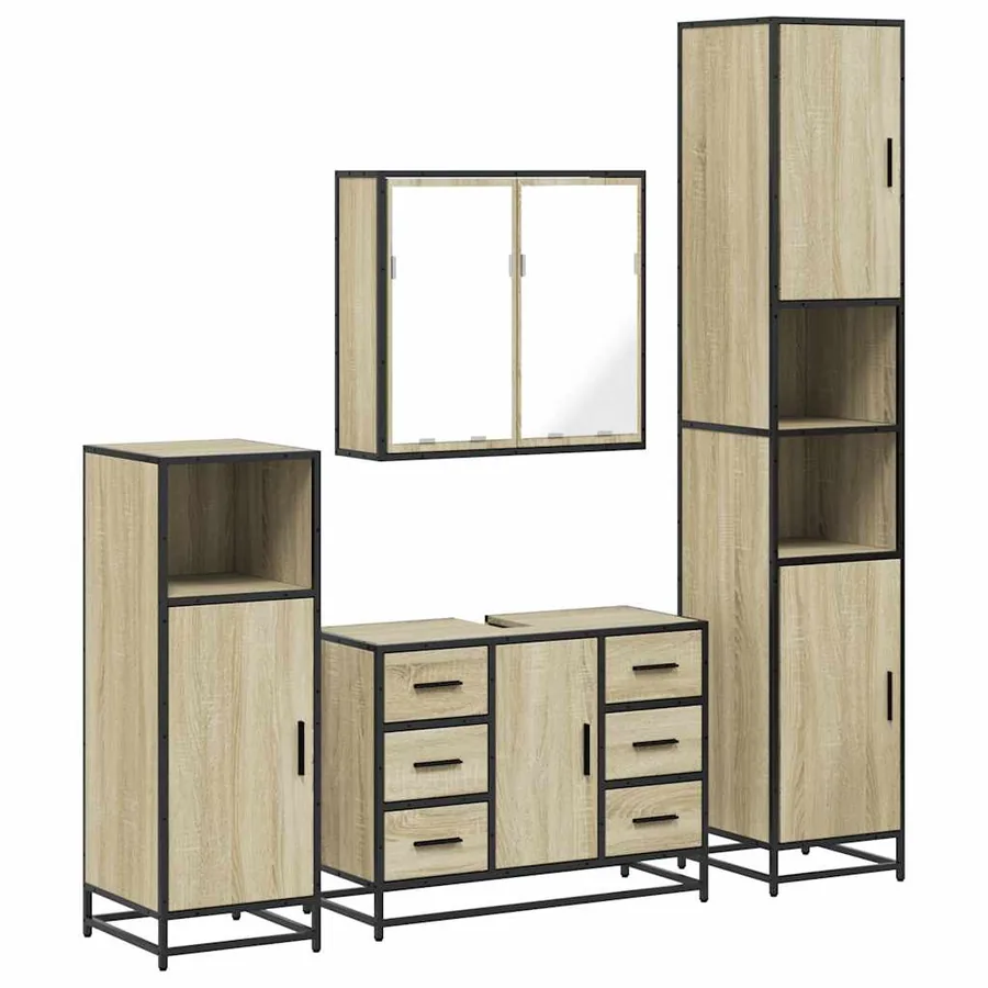 Ensemble de meubles de salle de bain 4 pcs chêne sonoma - 2
