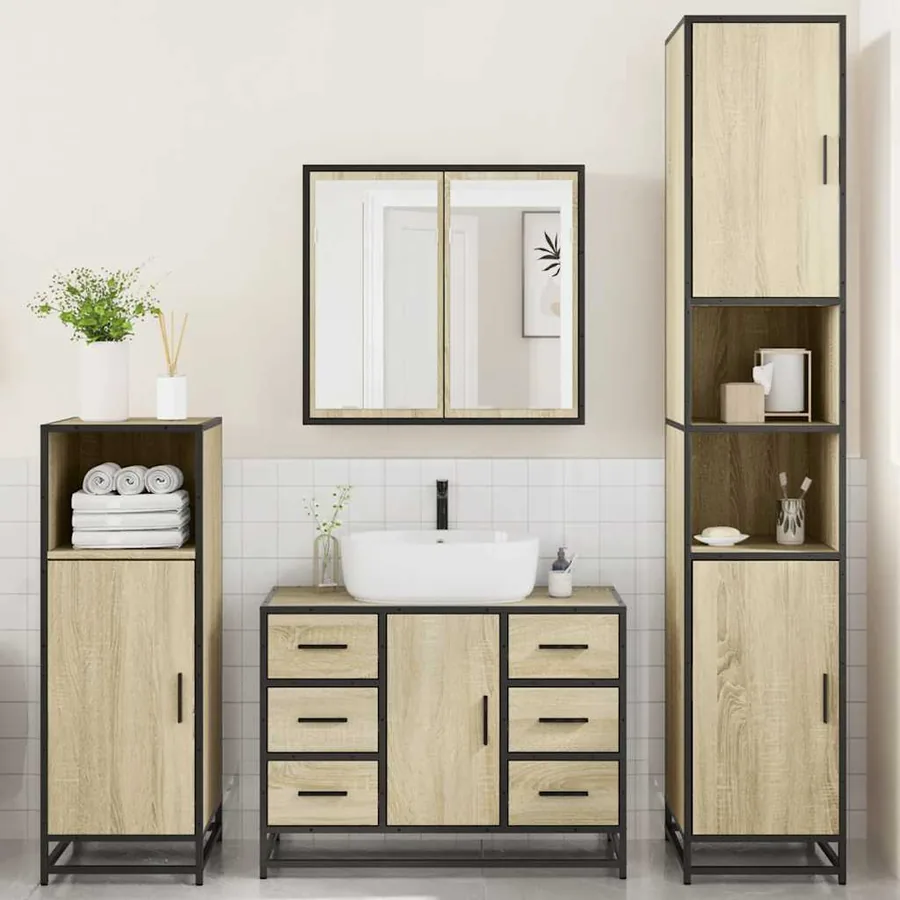 Ensemble de meubles de salle de bain 4 pcs chêne sonoma - 3
