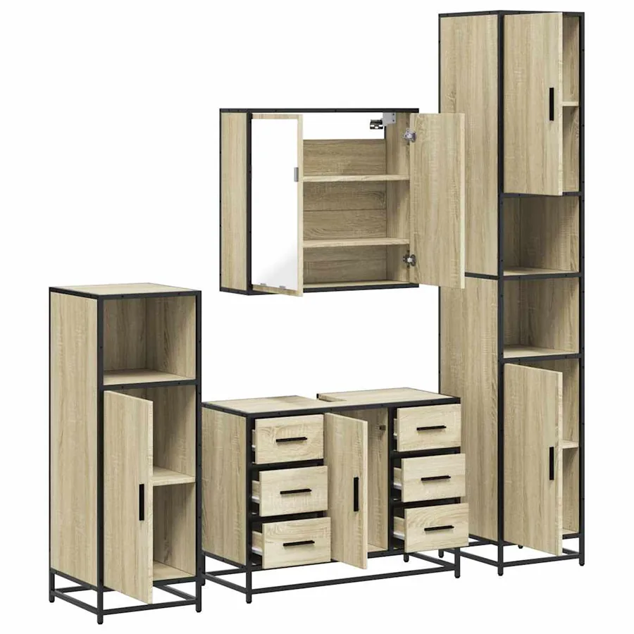 Ensemble de meubles de salle de bain 4 pcs chêne sonoma - 6