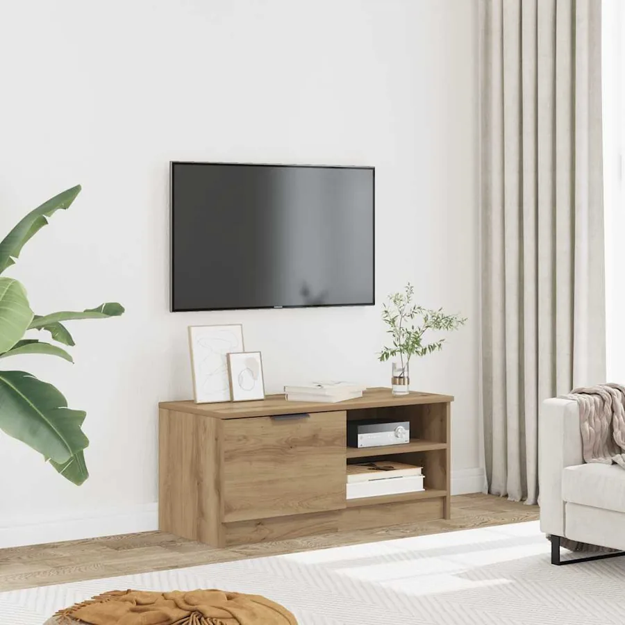 Meuble TV chêne artisanal 80x35x36,5 cm bois d'ingénierie