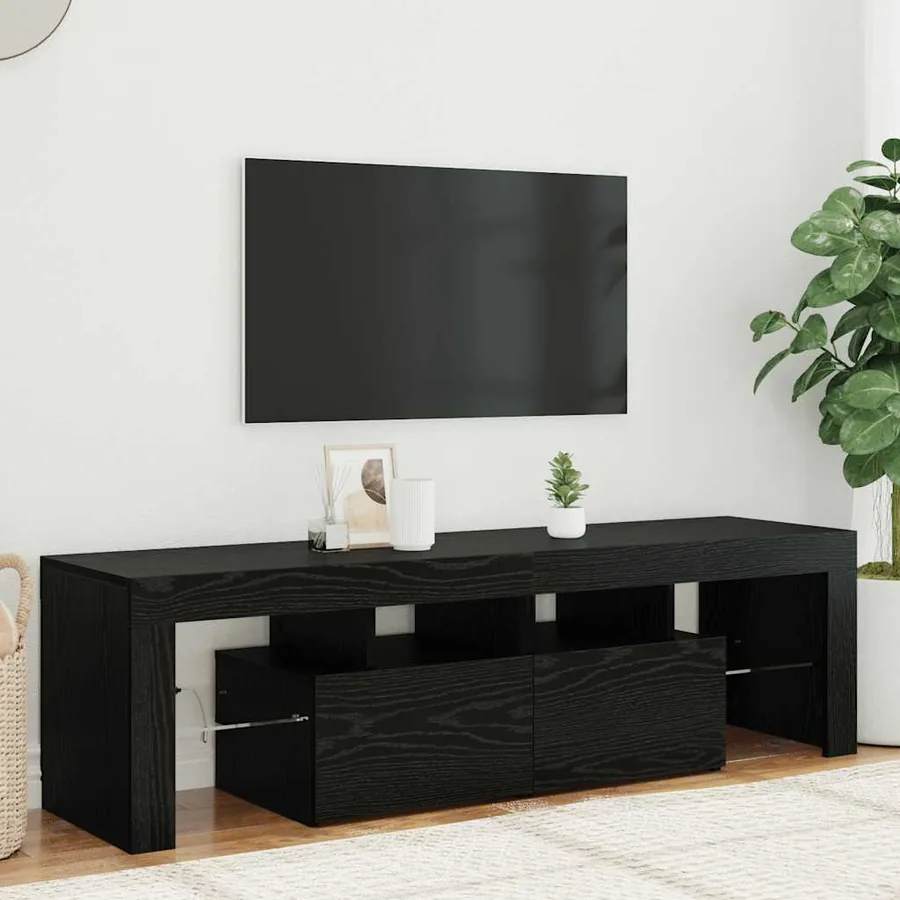 Meuble TV avec éclairage LED en chêne noir 140 x 36,5 x 40 cm bois composite