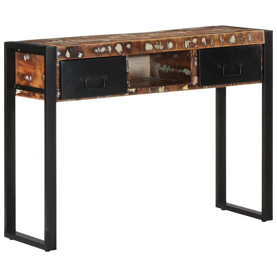 Table console multicolore 100x35x75 cm bois massif récupération - 12