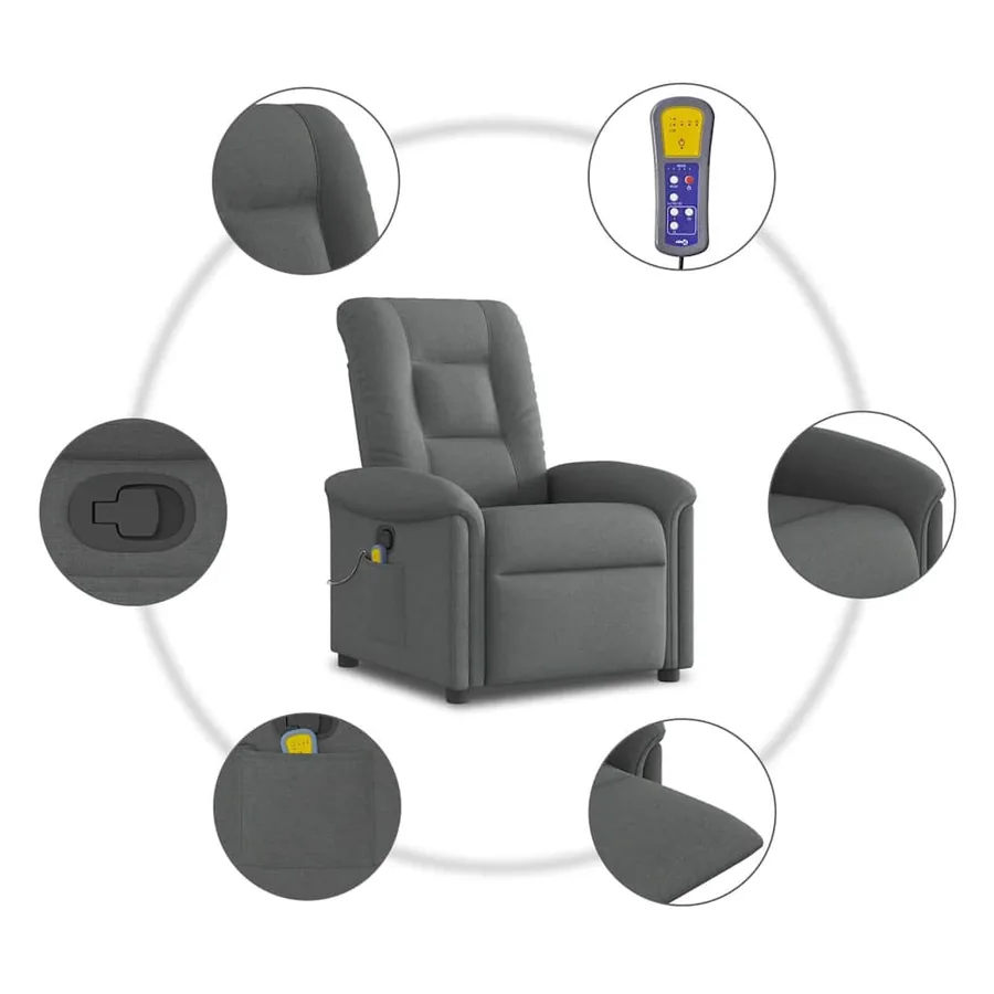 Fauteuil inclinable de massage en tissu gris foncé - 8