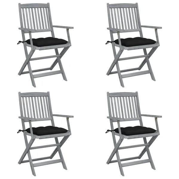 Chaises pliables d'extérieur lot de 4 et coussins Bois d'acacia