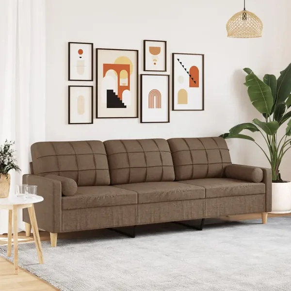 Canapé 3 places avec oreillers décoratifs marron 210 cm tissu