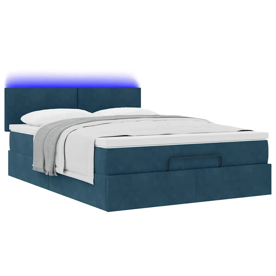 Cadre de lit ottoman avec matelas bleu foncé 140x190 cm velours - 3