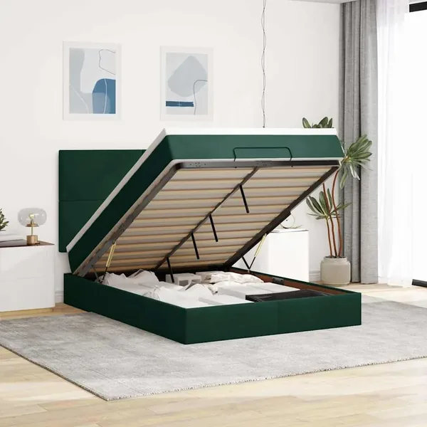 Cadre de lit ottoman avec matelas vert foncé 140x190 cm velours