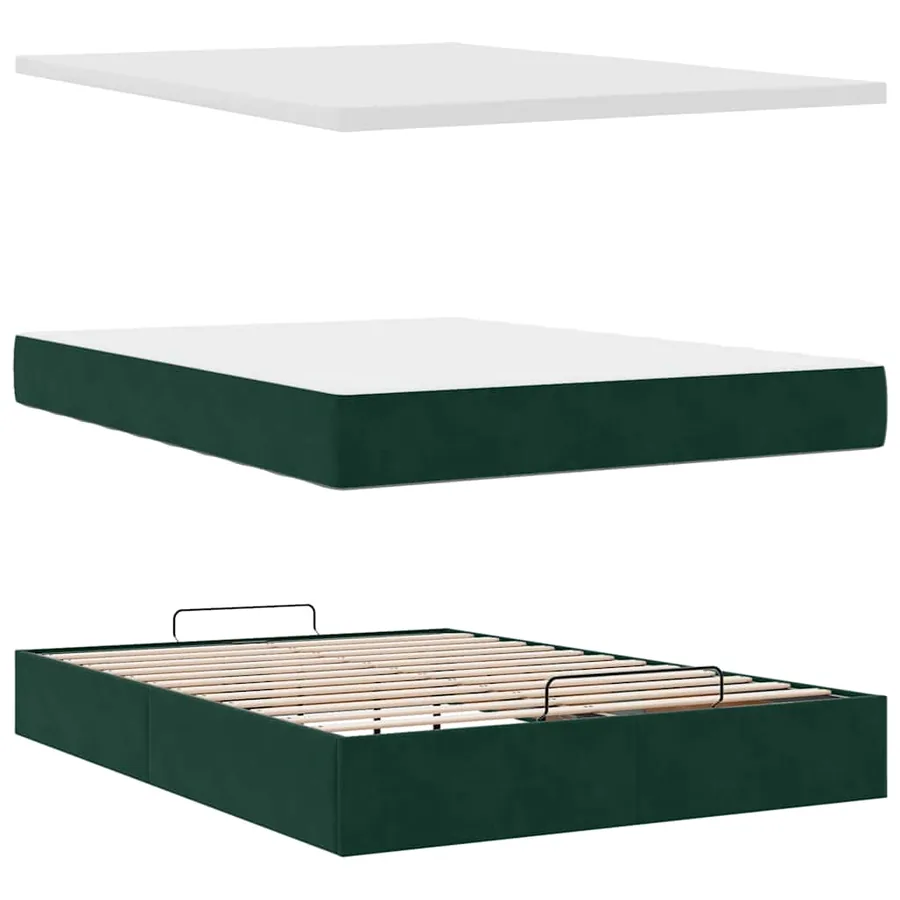 Cadre de lit ottoman avec matelas vert foncé 140x190 cm velours - 12