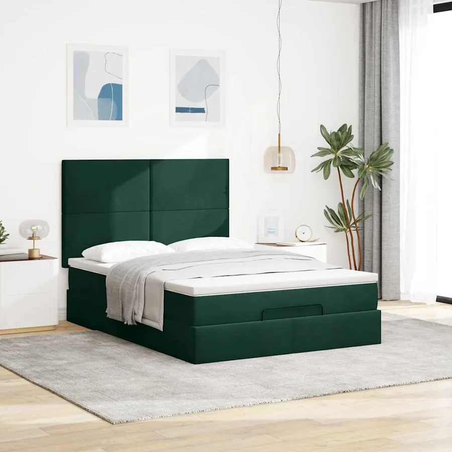 Cadre de lit ottoman avec matelas vert foncé 140x190 cm velours - 4