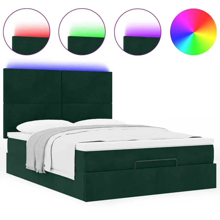 Cadre de lit ottoman avec matelas vert foncé 140x190 cm velours - 5