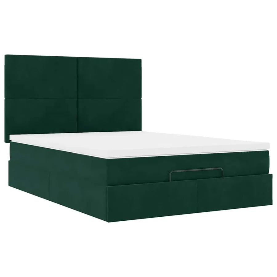 Cadre de lit ottoman avec matelas vert foncé 140x190 cm velours - 7