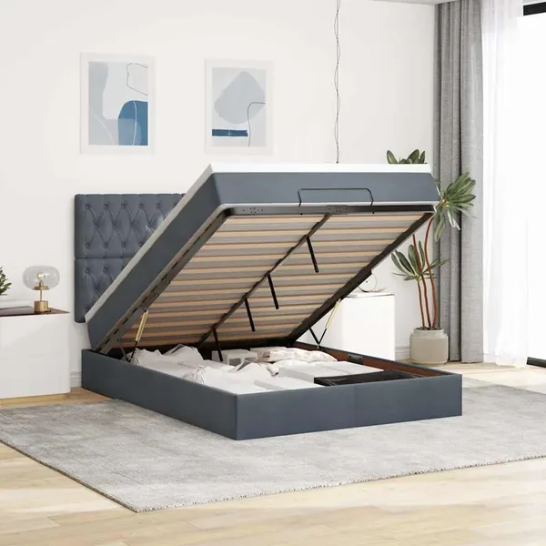 Cadre de lit ottoman avec matelas gris foncé 140x190 cm velours