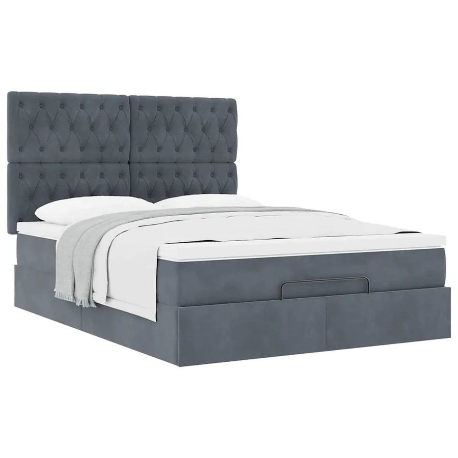 Cadre de lit ottoman avec matelas gris foncé 140x190 cm velours - 5