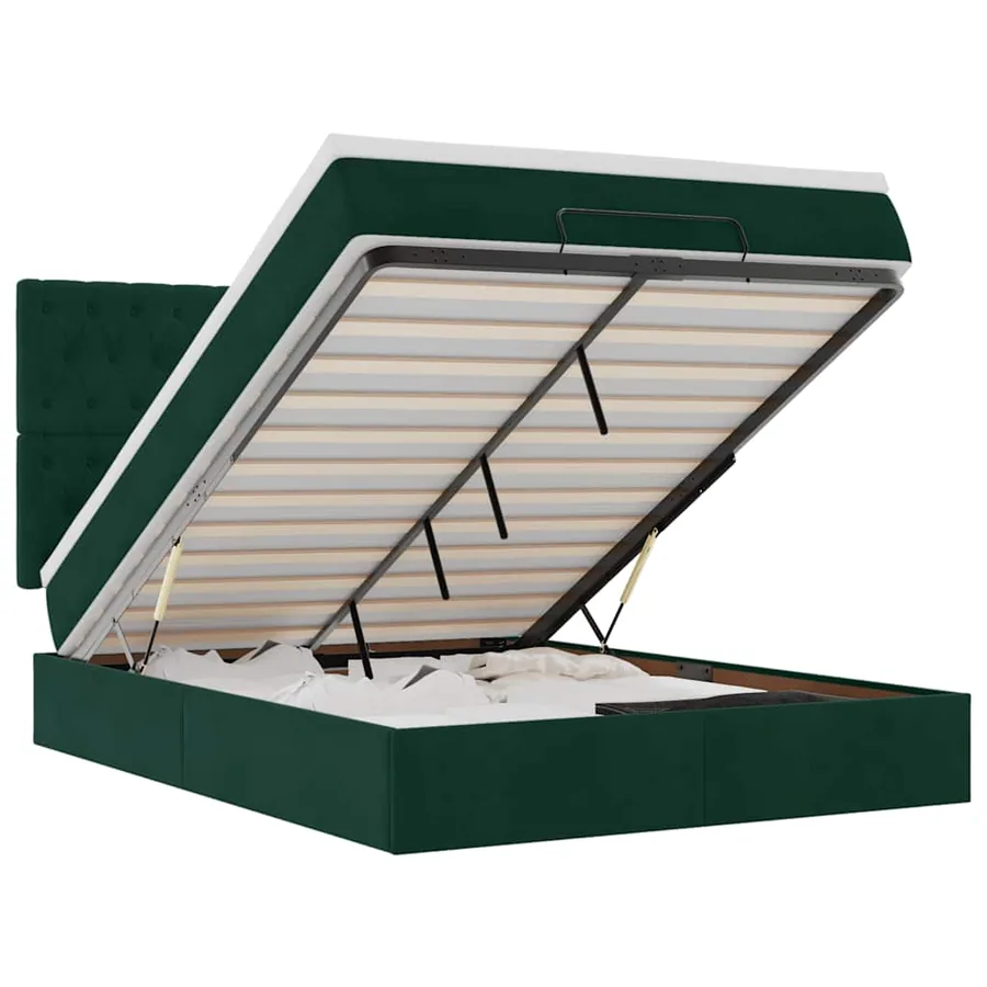 Cadre de lit ottoman avec matelas vert foncé 140x190 cm velours - 2