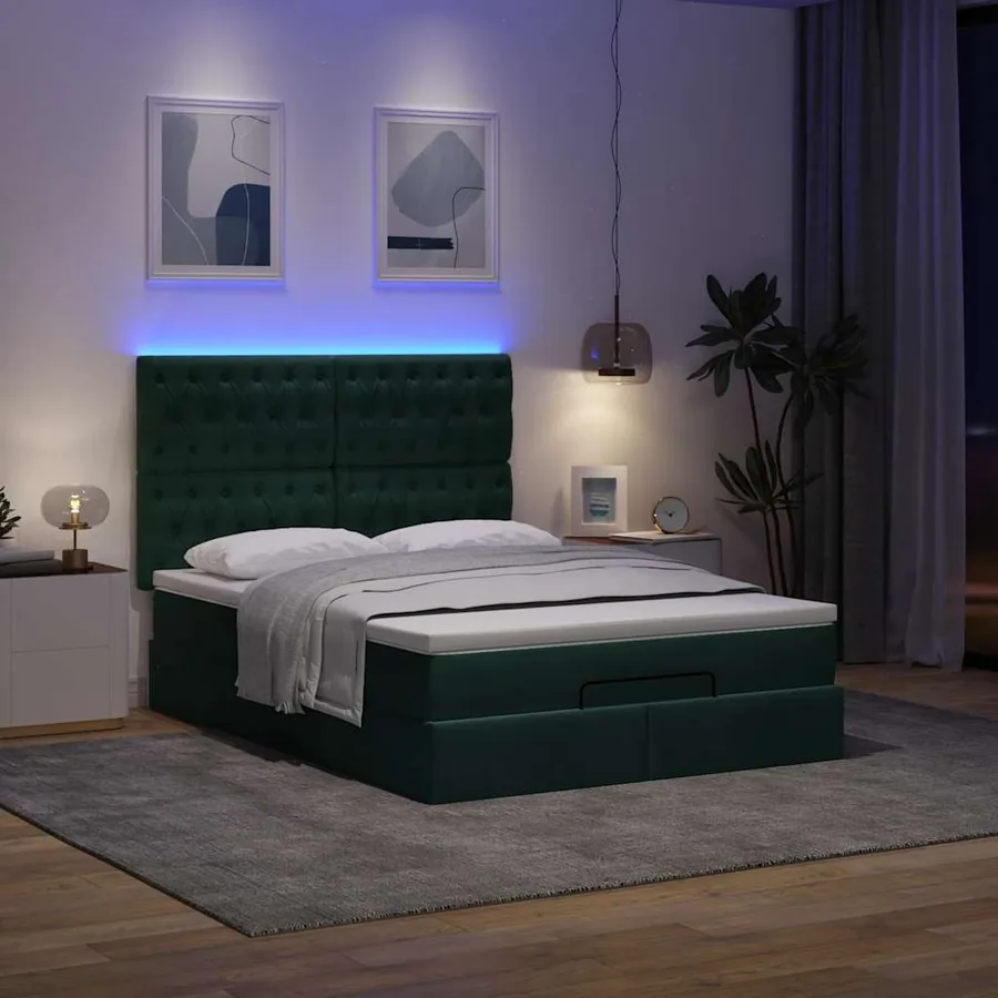 Cadre de lit ottoman avec matelas vert foncé 140x190 cm velours - 3
