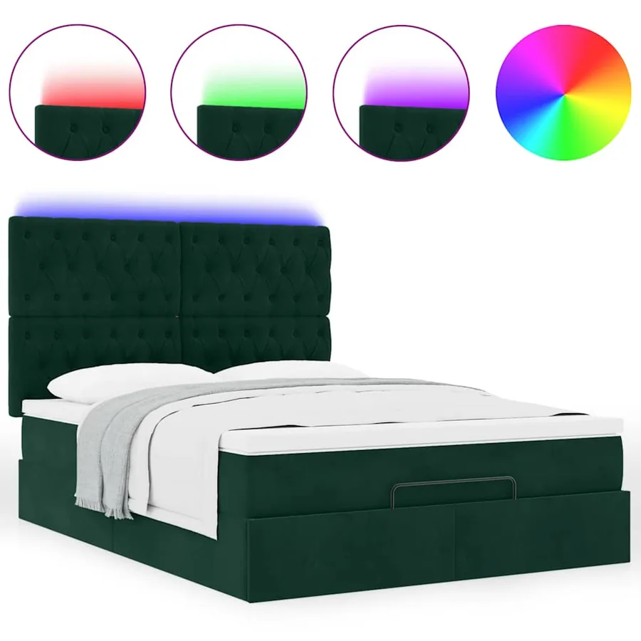 Cadre de lit ottoman avec matelas vert foncé 140x190 cm velours - 5