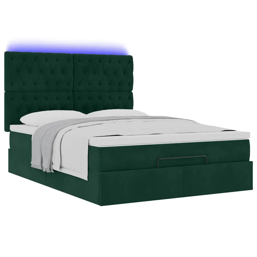 Cadre de lit ottoman avec matelas vert foncé 140x190 cm velours - 6