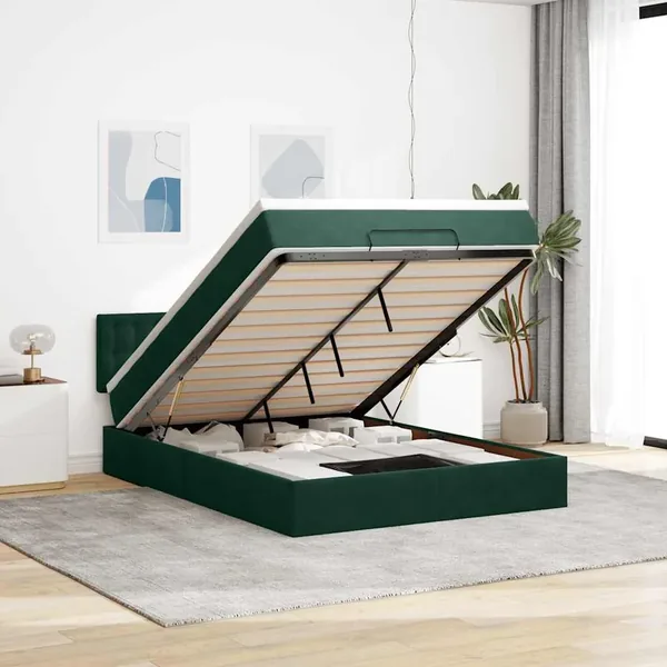 Cadre de lit ottoman avec matelas vert foncé 140x190 cm velours