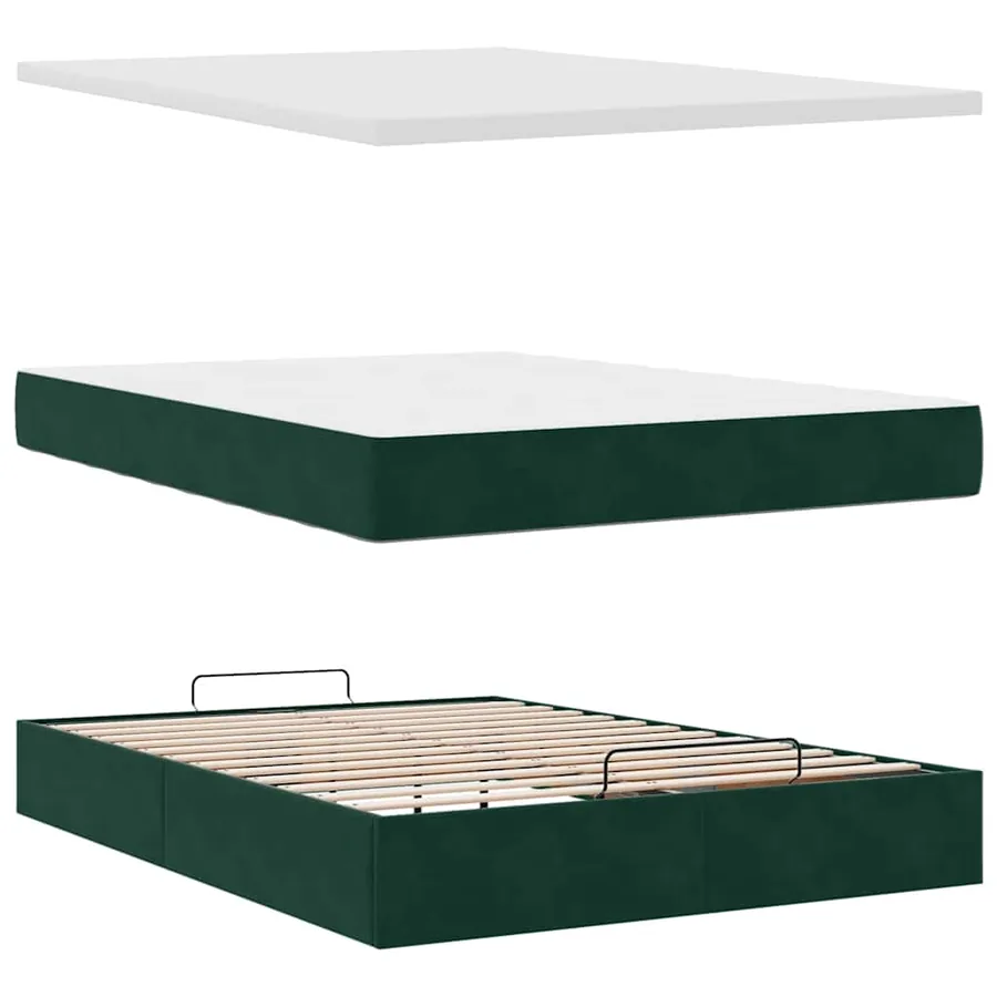 Cadre de lit ottoman avec matelas vert foncé 140x190 cm velours - 10