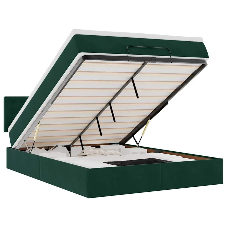 Cadre de lit ottoman avec matelas vert foncé 140x190 cm velours - 2