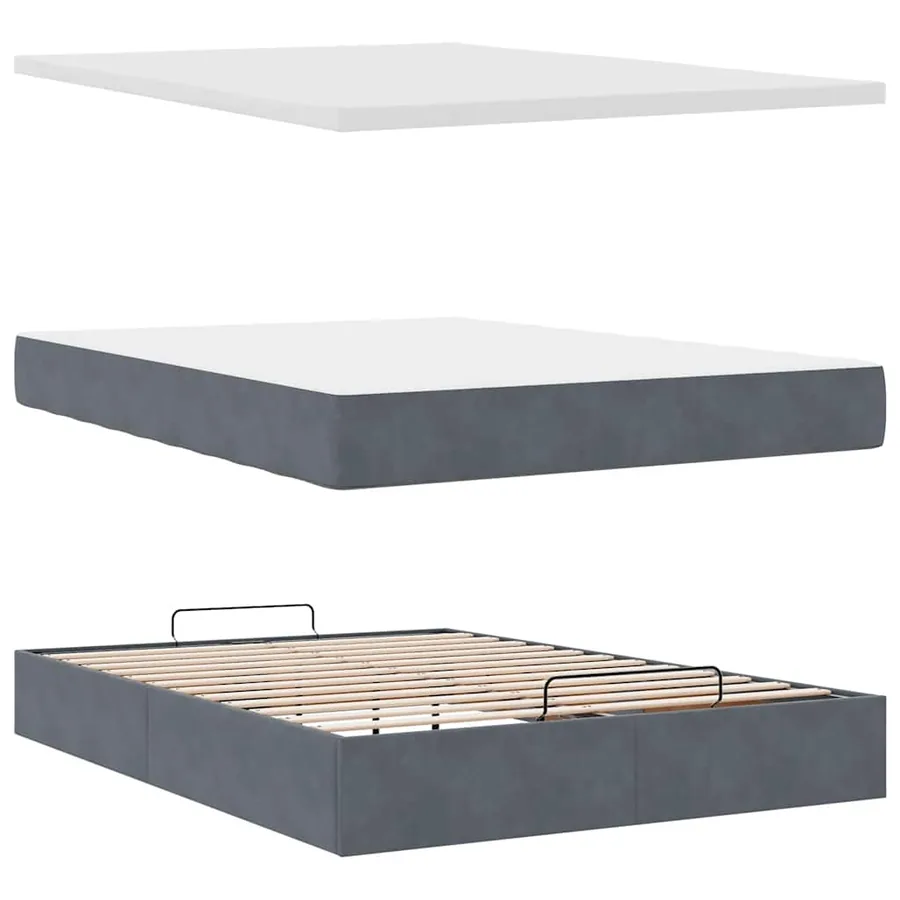 Cadre de lit ottoman avec matelas gris foncé 140x190 cm velours - 11