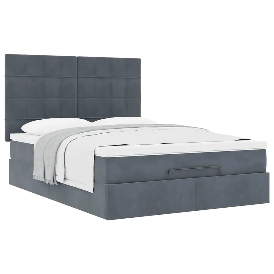 Cadre de lit ottoman avec matelas gris foncé 140x190 cm velours - 5
