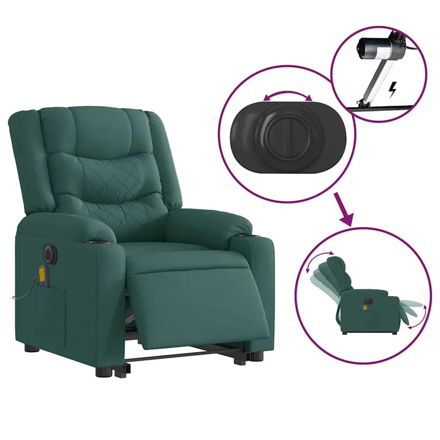 Fauteuil inclinable de massage électrique Vert foncé Tissu - 10