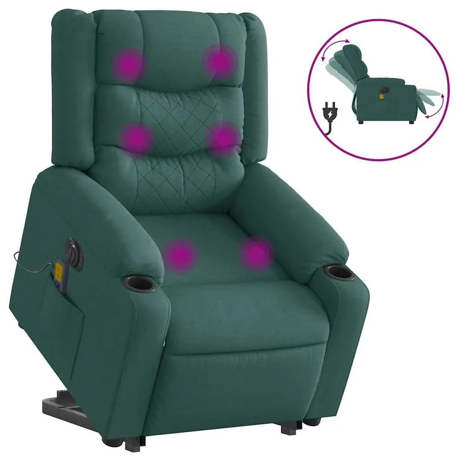 Fauteuil inclinable de massage électrique Vert foncé Tissu - 4