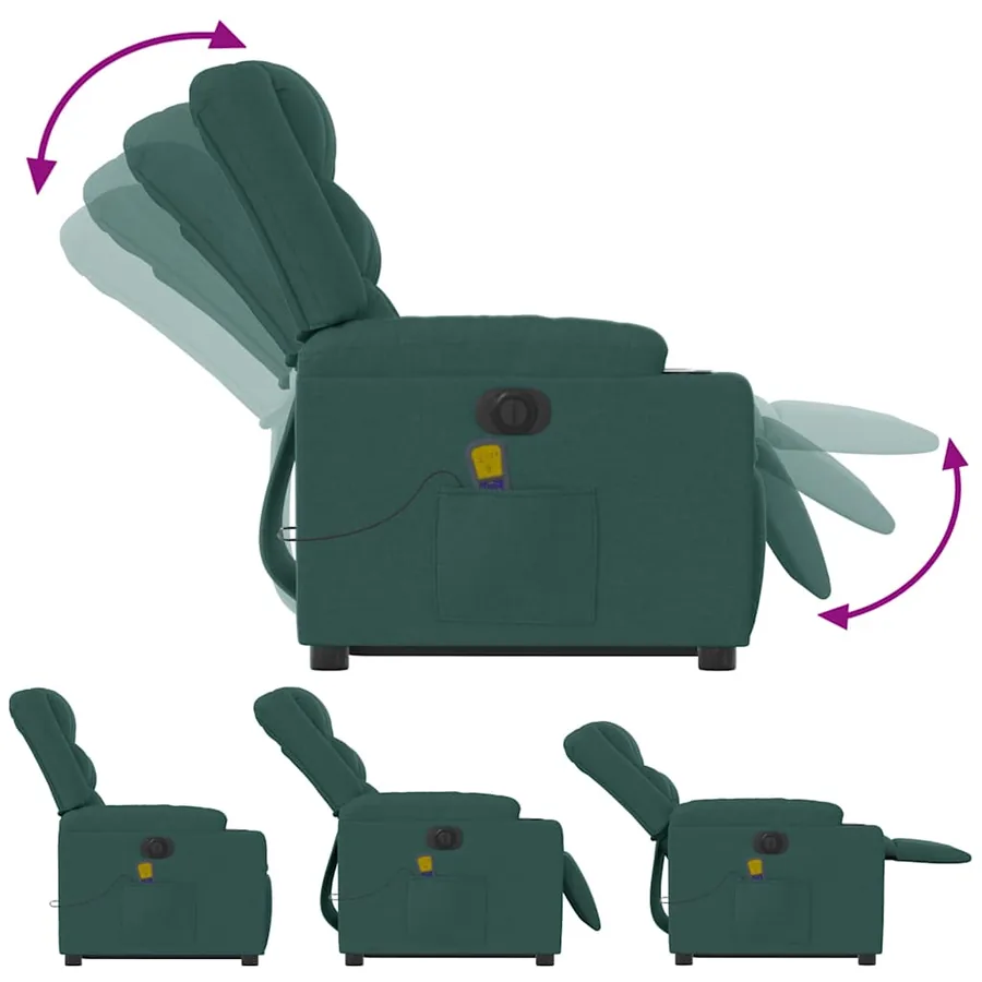 Fauteuil inclinable de massage électrique Vert foncé Tissu - 9