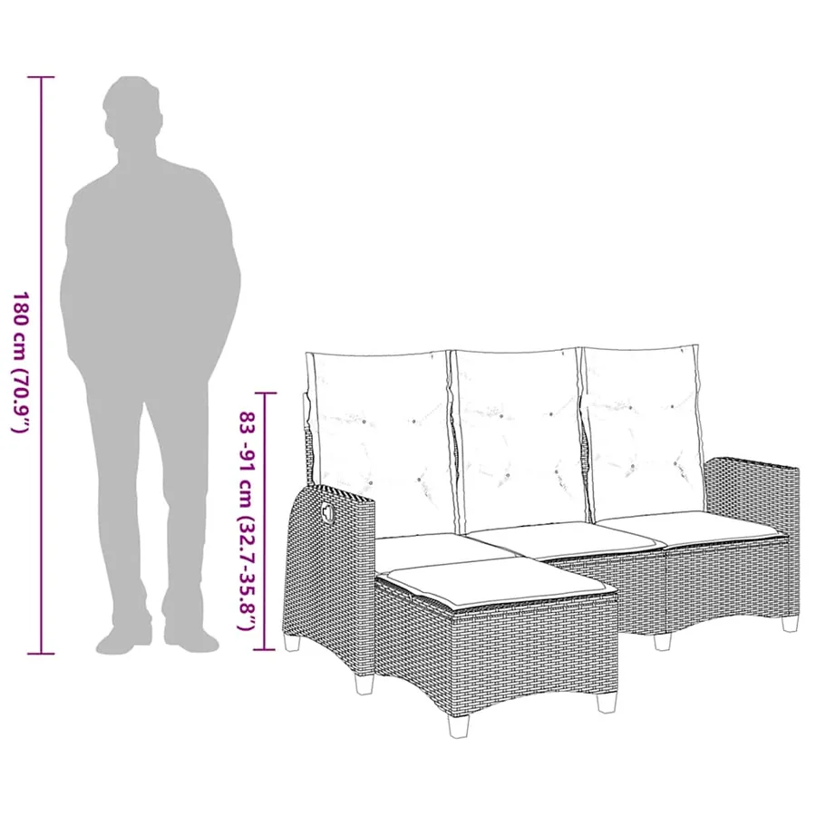 Canapé de jardin inclinable coussins forme de L gris polyrotin - 14