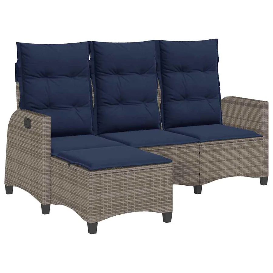 Canapé de jardin inclinable coussins forme de L gris polyrotin - 2