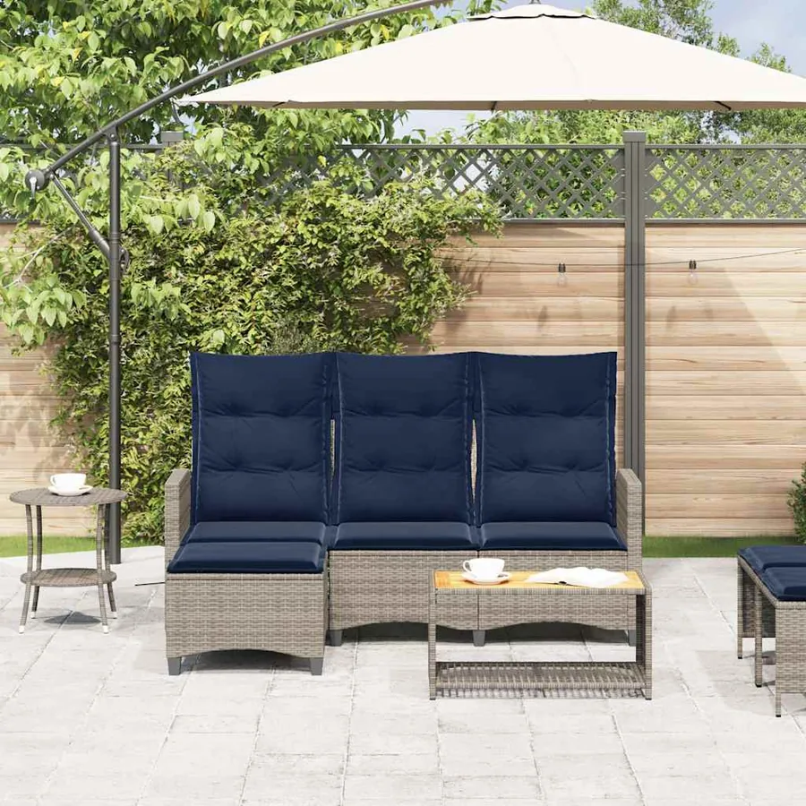 Canapé de jardin inclinable coussins forme de L gris polyrotin - 3