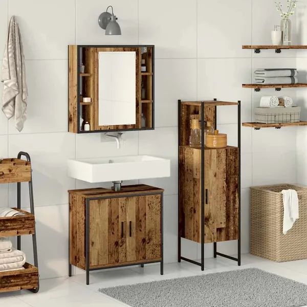 Ensemble de mobilier de salle de bain avec étagère 3 pcs Marron