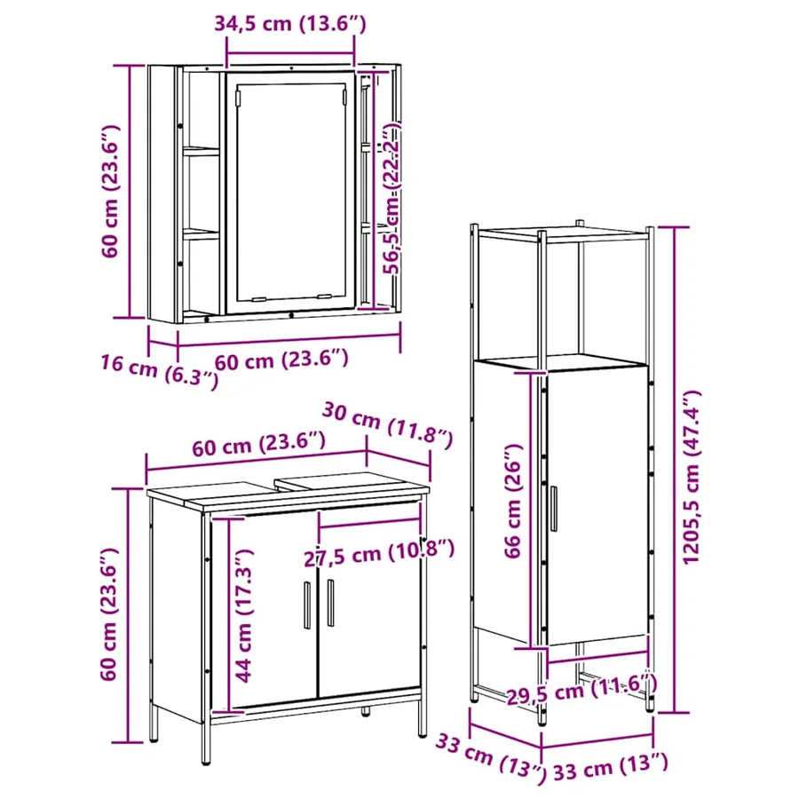Ensemble de mobilier de salle de bain avec étagère 3 pcs Marron - 14