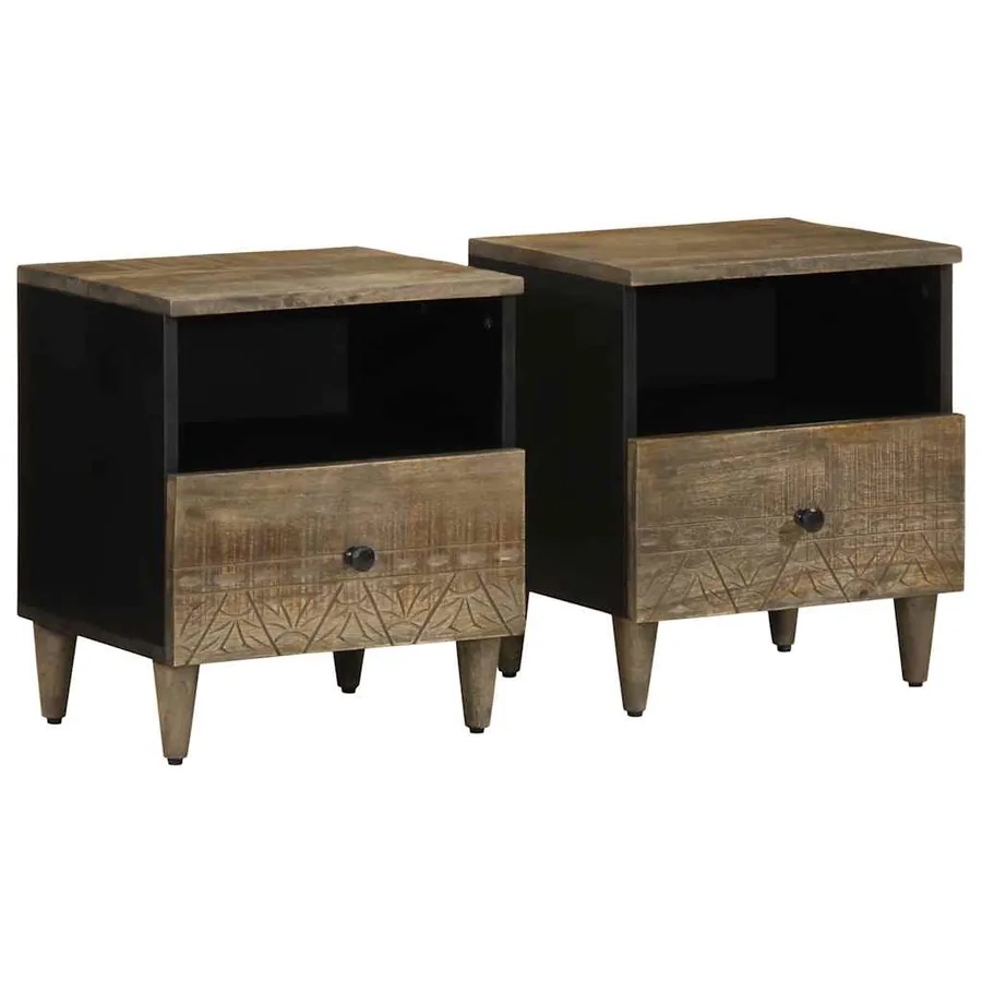 Tables chevet 2 pcs gris clair 40x33x46 cm bois manguier solide