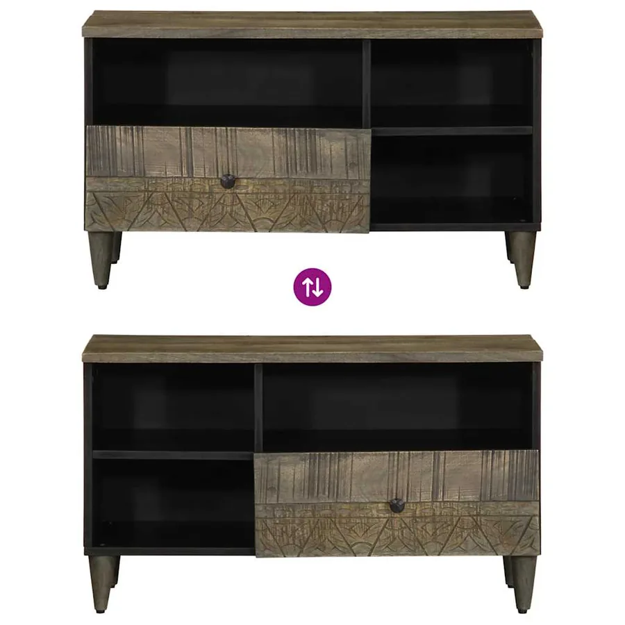 Meuble TV noir 80x33x46 cm bois massif de manguier - 10